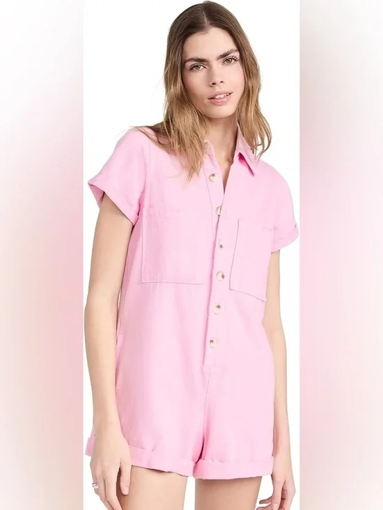 Show Me Your MuMu Range Romper Jumpsuit Pink Button Up NWT Size Medium Summer - Picture 5 of 14